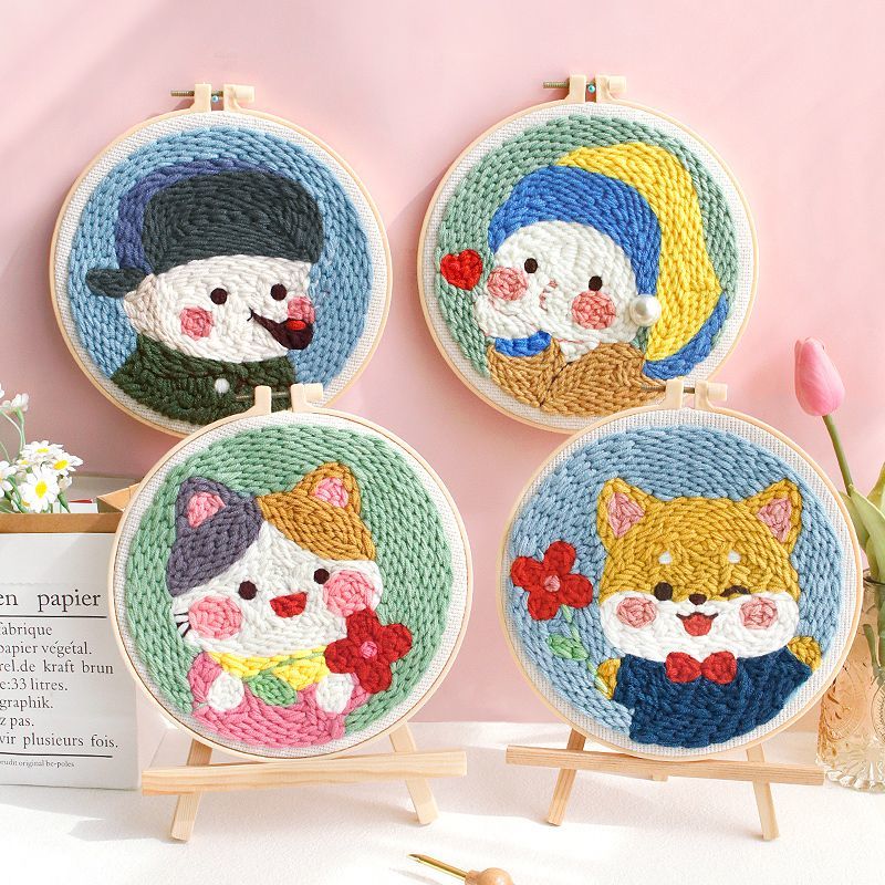 Brave lion Punch needle kit,Punch Embroidery Kits for Adults Beginner, Tool with Punch Needle Fabric, Hoops, Yarns and Sewing Needles