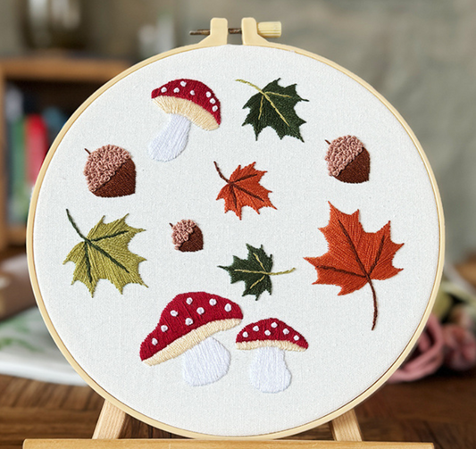 Maple leaves mushroom acorn embroidery pattern-digital pdf pattern