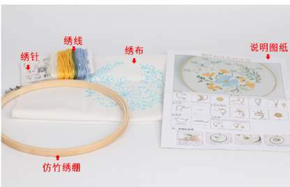 Basic stitch tutorial embroidery kits for beginner -Embridery whole set with hoop,fabric,floss,needles