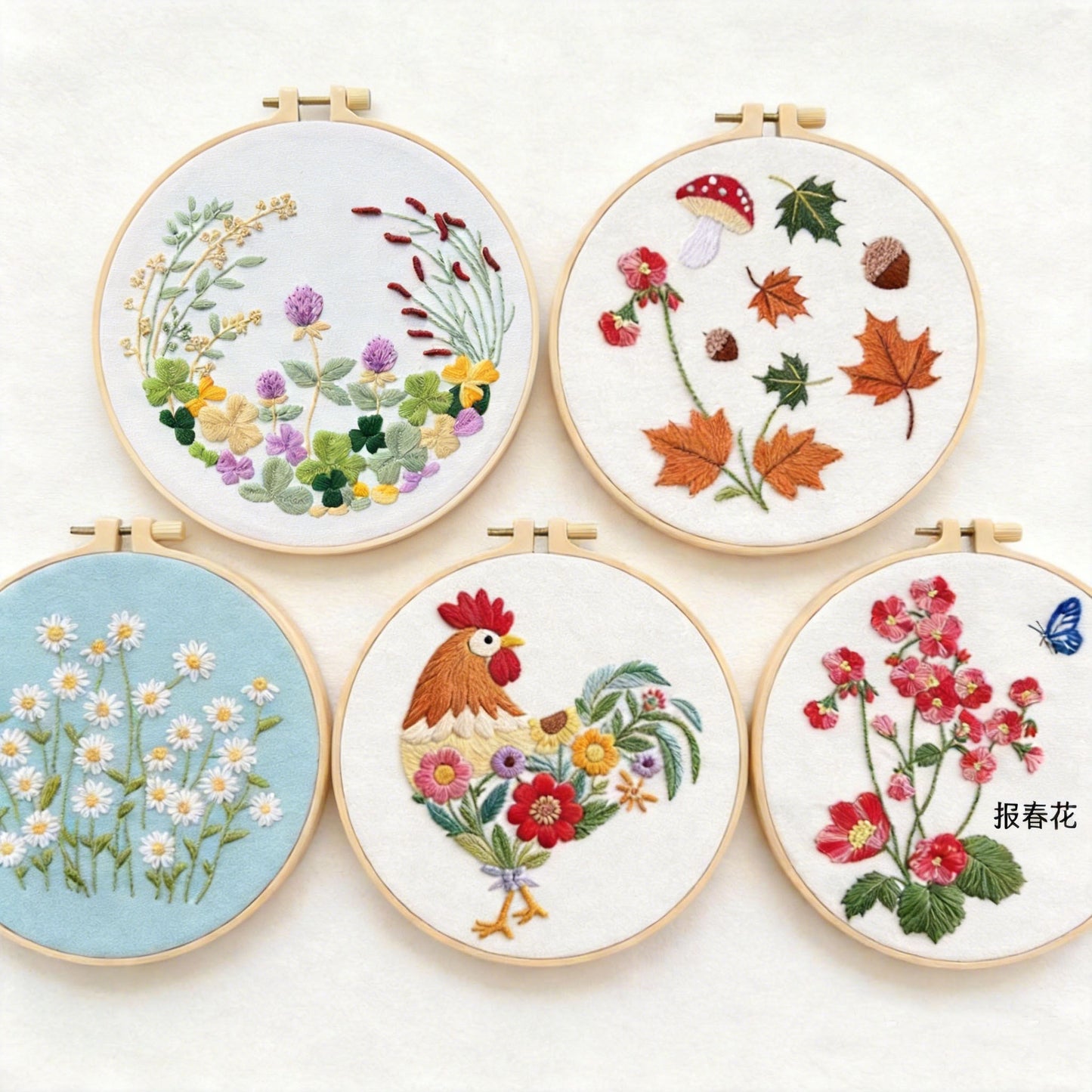 5pcs embroidery pattern collection-animal and flower mixed(water soluble pattern)