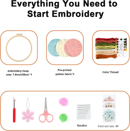 Basic stitch tutorial embroidery kits for beginner -Embridery whole set with hoop,fabric,floss,needles