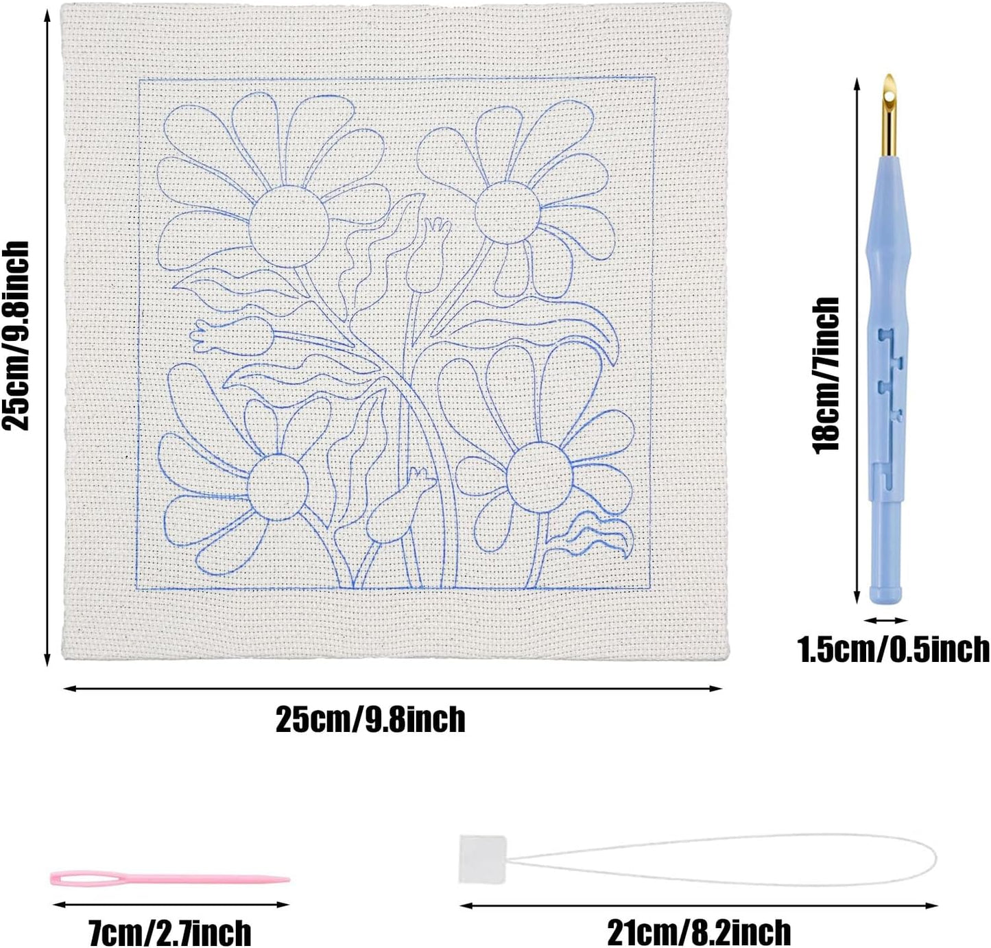 Punch needle-Pink and green flower,Punch Embroidery Kits for Adults Beginner, Tool with Punch Needle Fabric, Hoops, Yarns and Sewing Needles