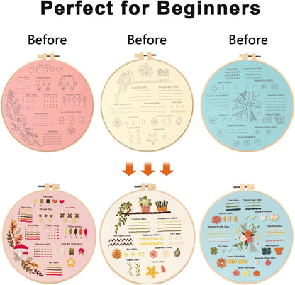 Basic stitch tutorial embroidery kits for beginner -Embridery whole set with hoop,fabric,floss,needles