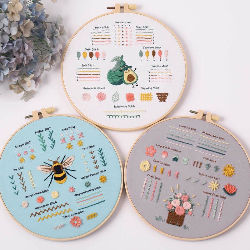 Basic stitch tutorial embroidery kits for beginner -Embridery whole set with hoop,fabric,floss,needles