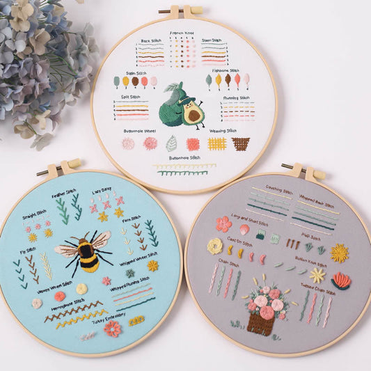 Basic stitch tutorial embroidery kits for beginner -Embridery whole set with hoop,fabric,floss,needles