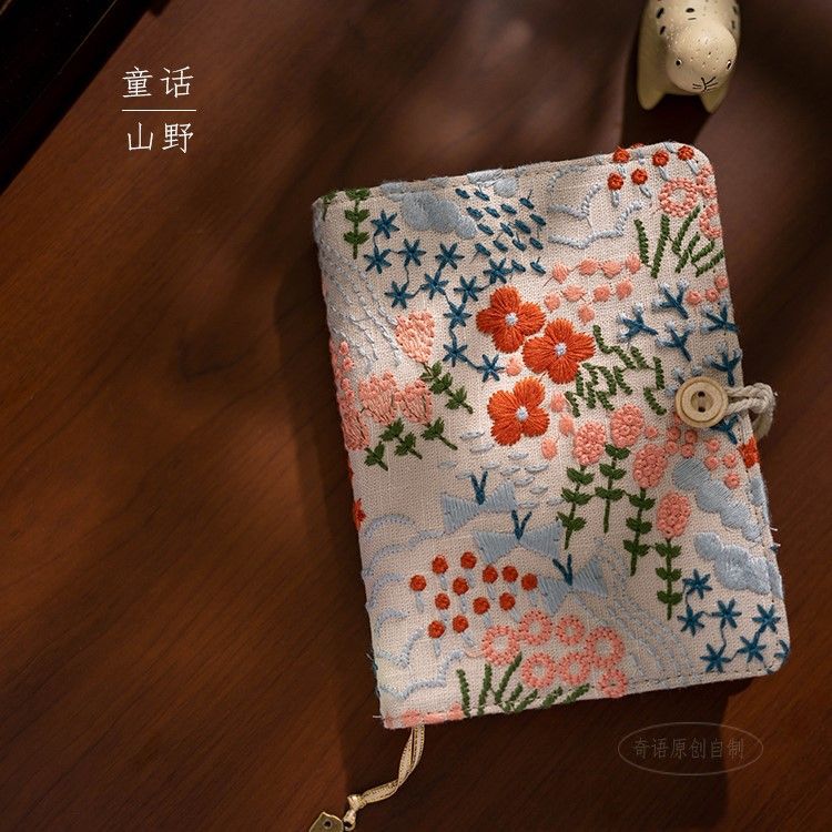 Flower embroidery notebook-Grey and red color