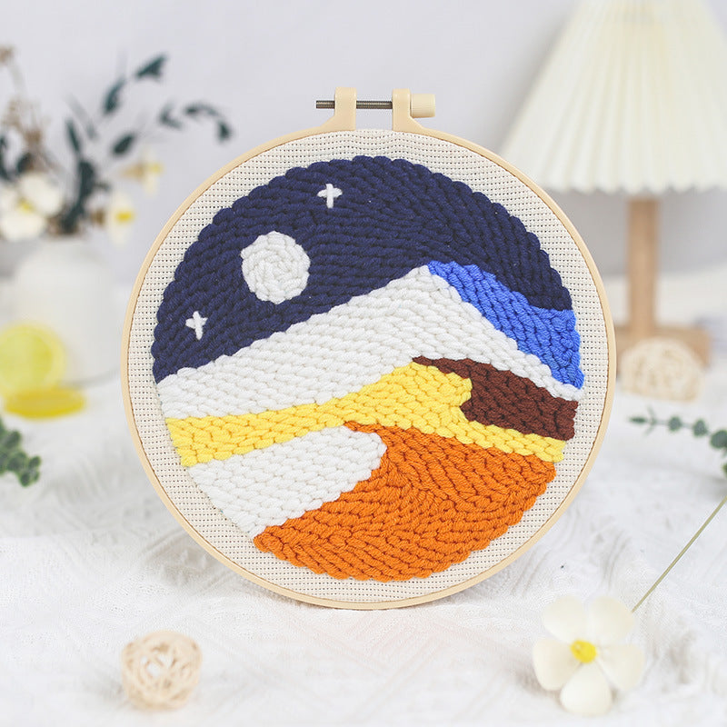 Scenery Sunset punch needle kit, Punch Embroidery Kits for Adults Beginner, Tool with Punch Needle Fabric, Hoops, Yarns and Sewing Needles