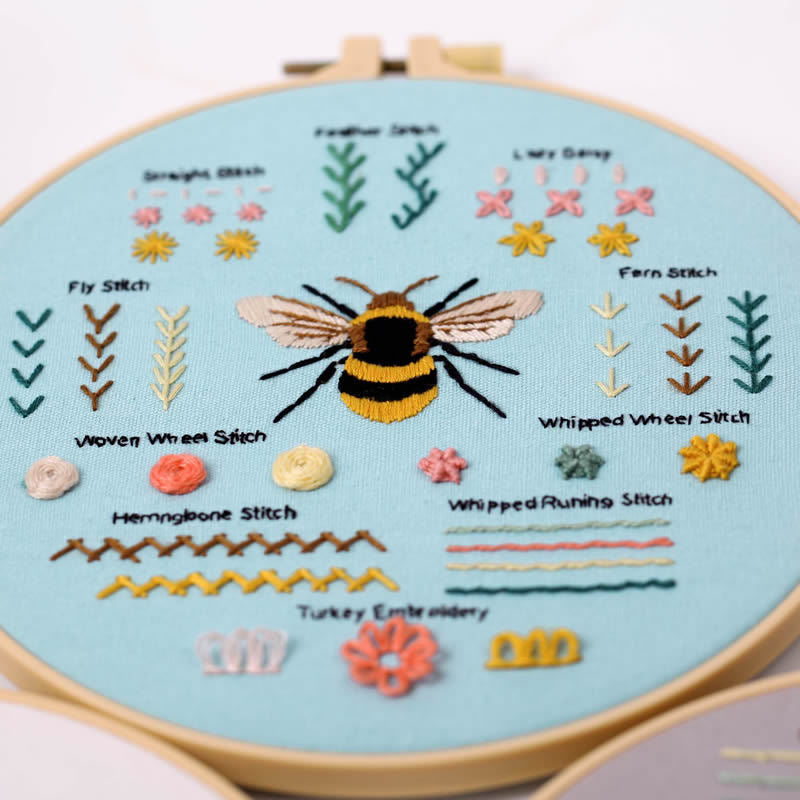 Basic stitch tutorial embroidery kits for beginner -Embridery whole set with hoop,fabric,floss,needles