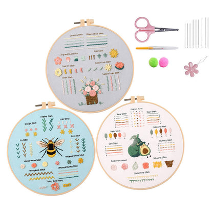 Basic stitch tutorial embroidery kits for beginner -Embridery whole set with hoop,fabric,floss,needles
