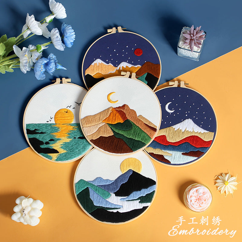 Embrodery kit for beginner-landscape cellection