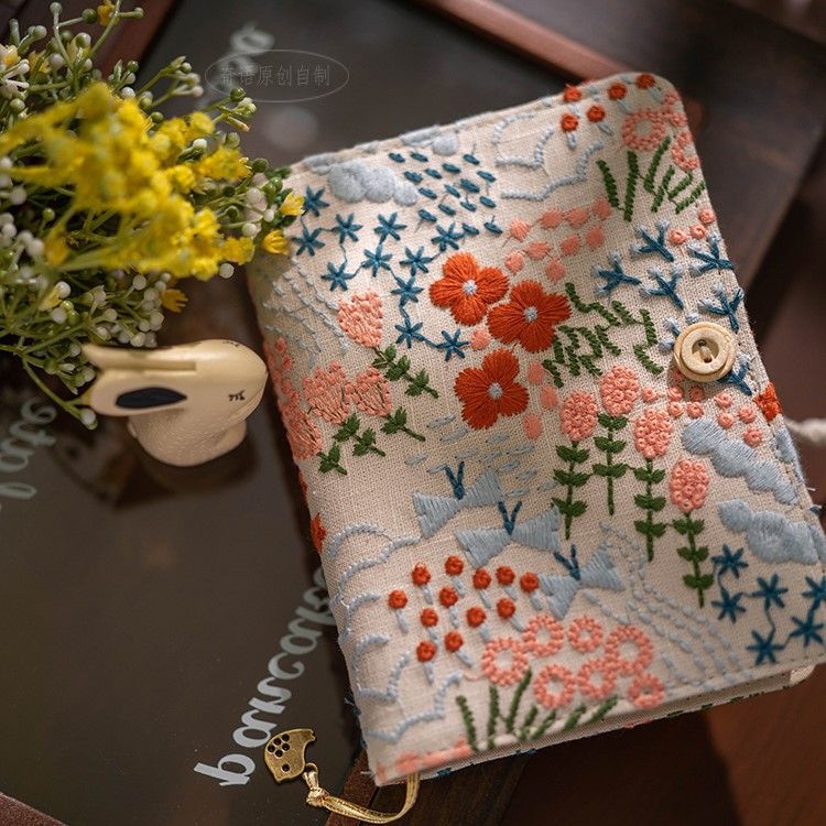 HandmadeEmbroidered Notebook Journal, 180 Pages A5 blank Journal for Women, Fabric Cover with Embroidery Flowers